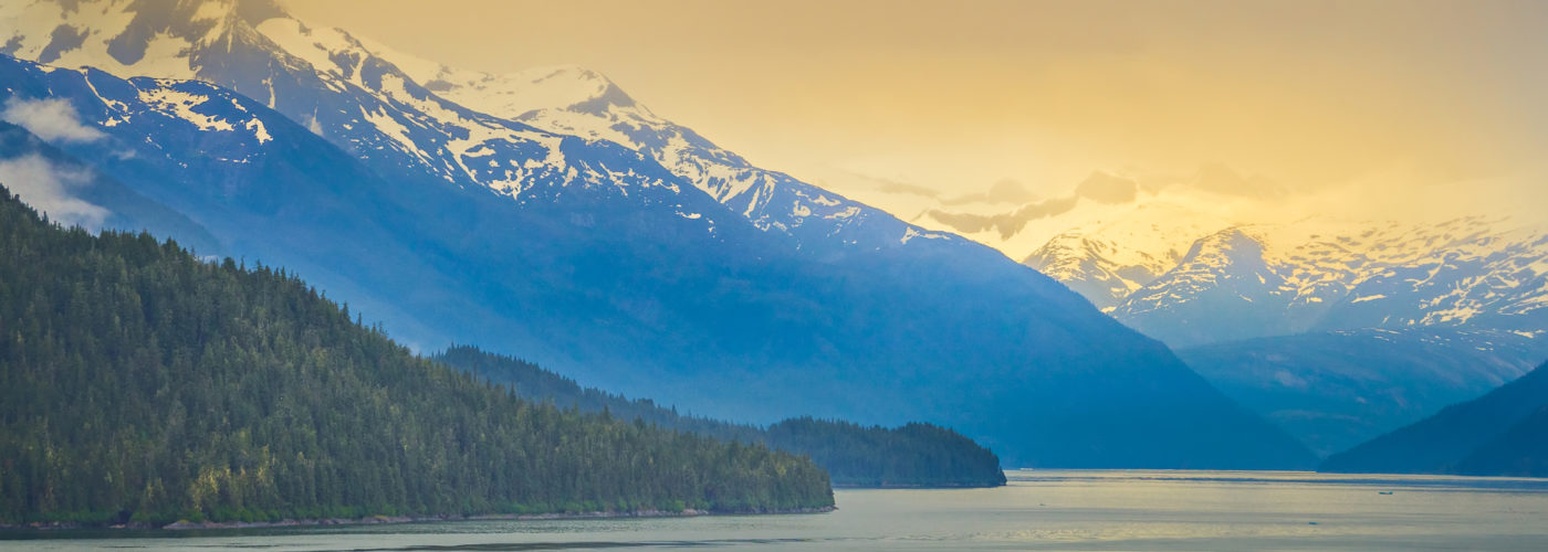 Mud Bay on Admiralty Island with glaciers in the background
