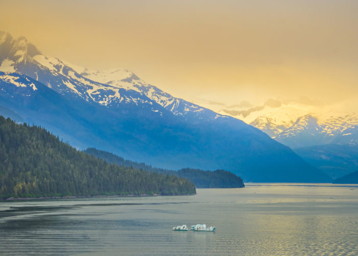 Mud Bay on Admiralty Island with glaciers in the background