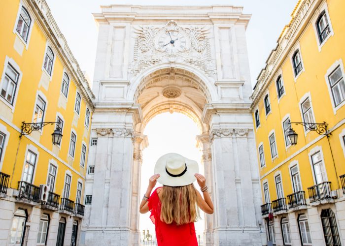 Tourist looking at European Landmark