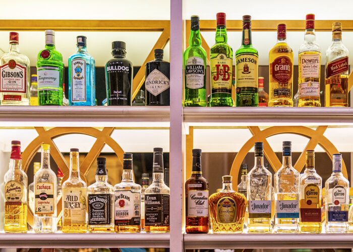 Cocktails Bar with an Assortment of Alcoholic Drinks.