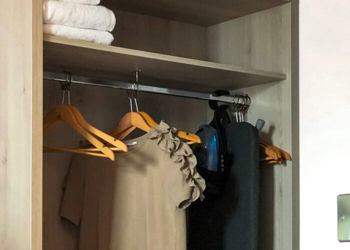 hanging shirt or dress hangers closet hotel room
