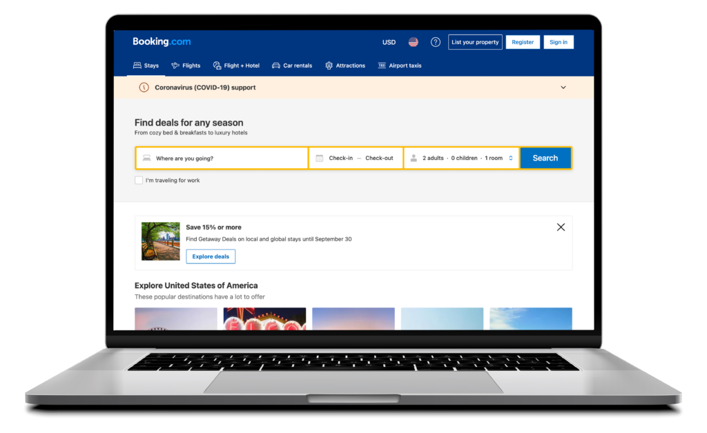 Computer screen displaying Booking.com