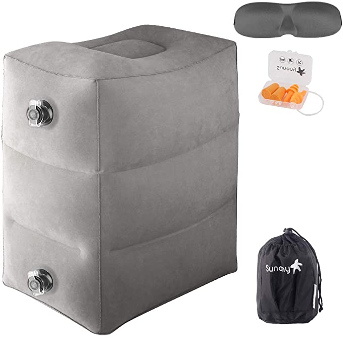 Sunany Inflatable Foot Rest Pillow, eye mask, ear plugs, and carrying case