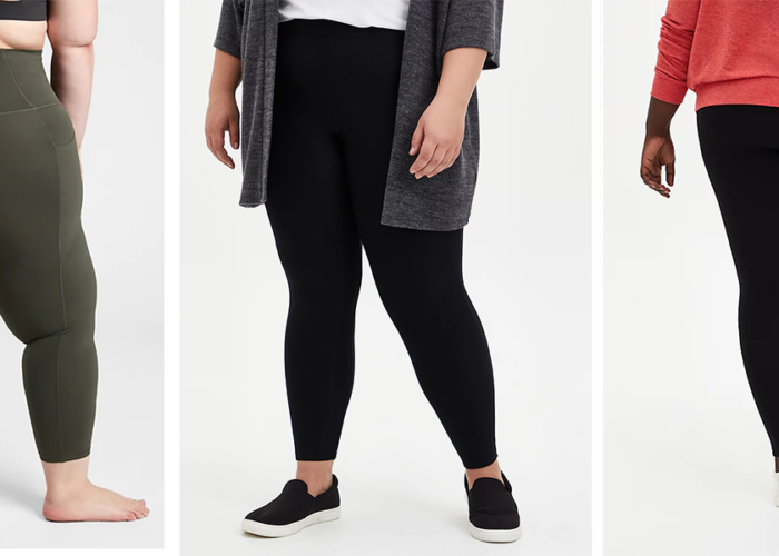 Multiple women, viewed from the waist down, wearing various brands of leggings