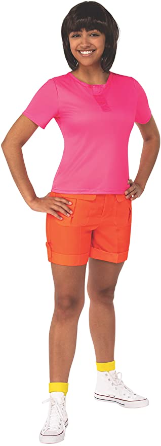 Woman wearing a Dora the Explorer Halloween costume