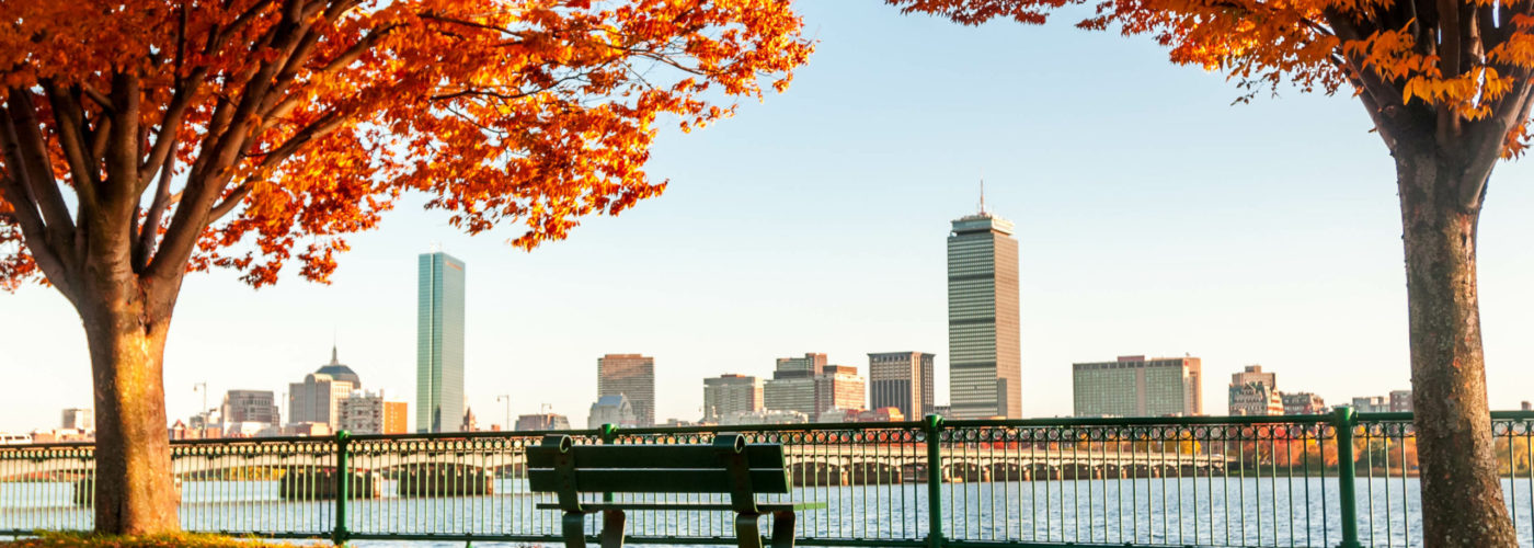 Boston skyline during the fall